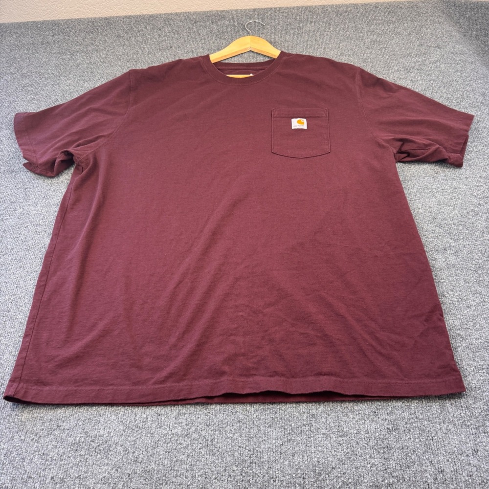 Carhartt K87 Pocket T-Shirt Mens 2XL Burgundy Good Loose Fit Cotton K87 PRT